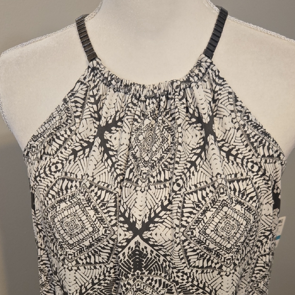 Alfani Black and White Blouse with Yellow Trim - Picture 4 of 8